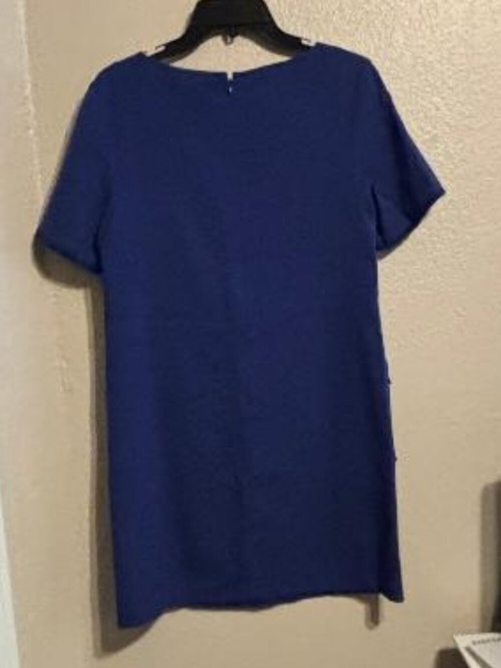 Ann Taylor Loft Navy Blue Fringed Shift Fit Pocket Stretch Dress sz 4